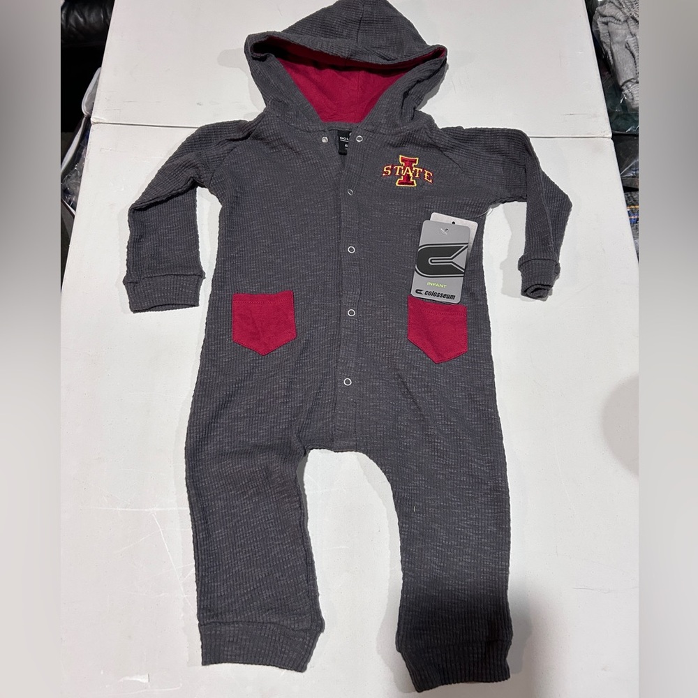 NCAA Iowa cyclones boys bodysuit with hood thermal waffle weave gray new 6–12 m